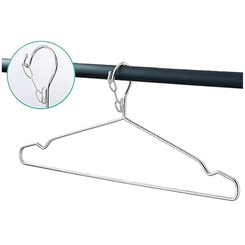 16.5” Wire Hanger 4mm Lockable Hangers 10Pack Stainless Steel Slim Thin Heavy Duty Windproof Lock Hook Metal Space Saving Clothes Hotel Hangers for RV Camping Silver (10)
