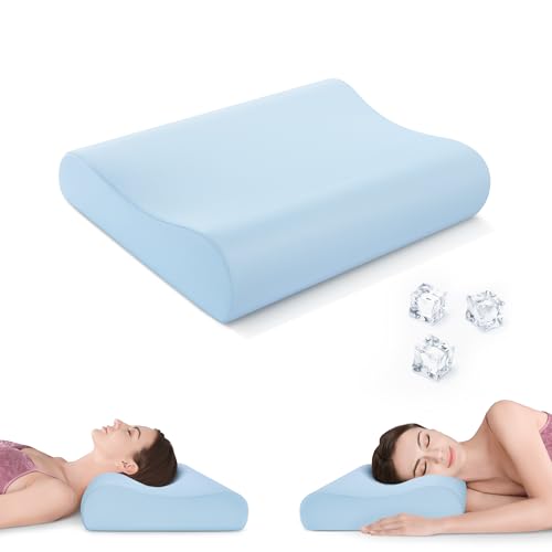 AM AEROMAX Firm Contour Memory Foam Pillow, Cervical Pillow for Neck Pain Relief, Neck Orthopedic Sleeping Pillows for Side, Back and Stomach Sleepers. - color: Blue, size: Standard Size