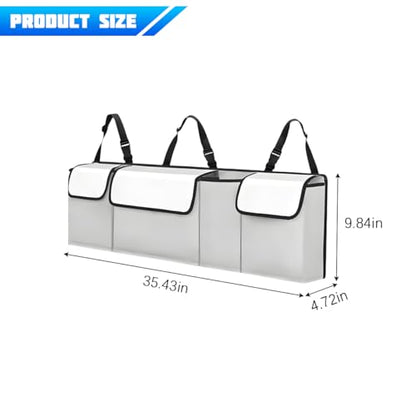 Car Trunk Organizer with Lid, Large Waterproof Vehicle Backseat Hanging Storage Bag with 4 Pockets & Adjustable Straps, Collapsible Automotive Interior Cargo Bag, Universal Fit (White/Grey) - color: White/Grey