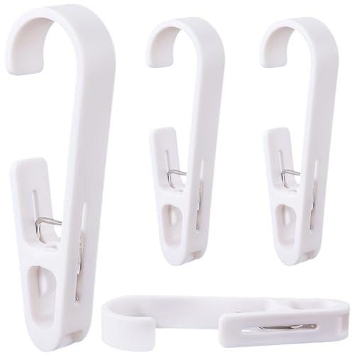 CREATCABIN 4 Pcs Gray Laundry Hooks with Clips Plastic Clothes Pins Clips Hook Multipurpose Portable Clothes Hanger Organizer Clamps Socks Towels for Travel Bathroom Kitchen Office 5.28×1.65 Inch - color: Gray