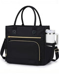 HOMESPON Insulated Lunch Bag Women Wide Opening Adult Lunch Box Large Leakproof Cooler Bag for Work Picnic Beach Family College Lunch Teacher Tote Bag with Adjustable Shoulder Strap Cup Holder(Black) - color: Black