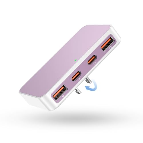 Flat USB Wall Charger 4 Ports Slim 65W USB-C/A Flodable Plug Fast Charging Block for iPhone 8/9/10/11/12/13/14/15 Multiport Power Charging Adapter for ipad and Galaxy Series S8-10 Purple - color: Purple