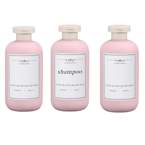 Travel Shampoo Bottle, Empty Plastic Squeeze Bottles 10oz with Flip Cap, Lotion Container for Toiletries Travel Size Shampoo and Conditioner (3 pack pink) - color: Pink, size: 10 oz