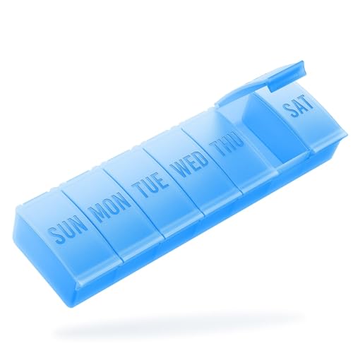 Barhon Pill Organizer Large, Weekly Pills Organizer Pill Box, Medicine Pill Organizer Travel, 7 Day Pill Case for Big Vitamin Supplements Fish Oil, Blue - color: Blue