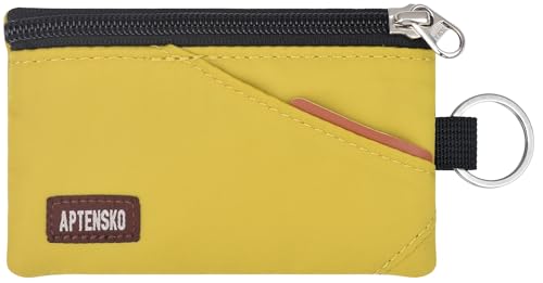 RFID Blocking Travel Wallet with Adjustable Lanyard, Small Nylon Zipper Pouch and Badge Holder for ID, Credit Cards, Cash, Keys, Commuters (Dark Yellow) - color: Dark Yellow