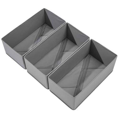 Bructhun Sock Drawer Organizer 3 Pack - Collapsible Fabric Storage Bins for Underwear Divider, Small Closet Organizers with 3 Compartments, Gray - color: Gray