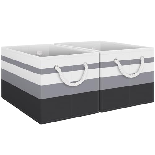 Fab totes Storage Bins 2-Pack, Foldable Storage Baskets for Organizing Toys, Books, Shelves, Closet, Large Storage Box with Rope Handles, Sturdy Organizer Bins,Gradient Grey - color: Gradient Grey, size: 2pack