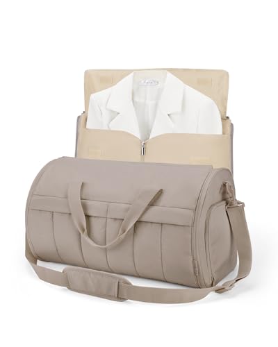 BAGSMART Garment Duffel Bag, Convertible 2-in-1 Puffy Water-Resistant Carry-On with Shoe Compartment, Khaki - color: B-Khaki