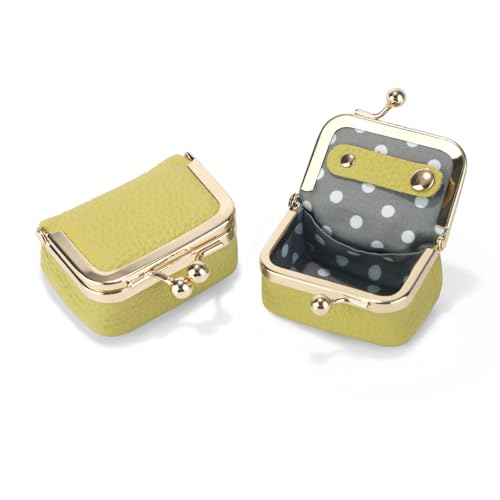 Genuine Leather Mini Jewelry Box Coin Purse for Women,Solid Color Kiss Lock Jewelry Case Organizer,Mini Travel Ring Box - color: Yellow