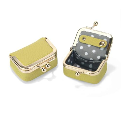 Genuine Leather Mini Jewelry Box Coin Purse for Women,Solid Color Kiss Lock Jewelry Case Organizer,Mini Travel Ring Box - color: Yellow