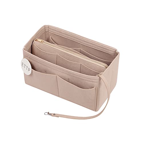 Purse Organizer Insert, Felt Tote Organizer Insert With Metal Zipper, Handbag Organizer For Speedy, Neverfull, Tote, Handbag, 7 Colors 5 Sizes - color: Beige, size: Medium Slender