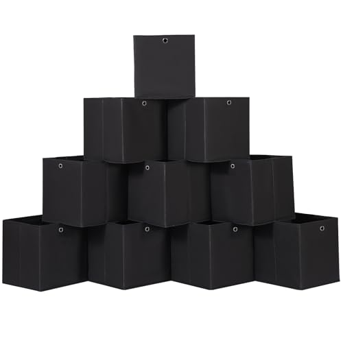 Foldable Storage Cubes Bins ,11 Inch Cloth Storage Cube Fabric Storage Box Cubes Organizer Baskets with Handles for Home Organizer Set of 10 (Black) - color: Black, size: 10 Pack