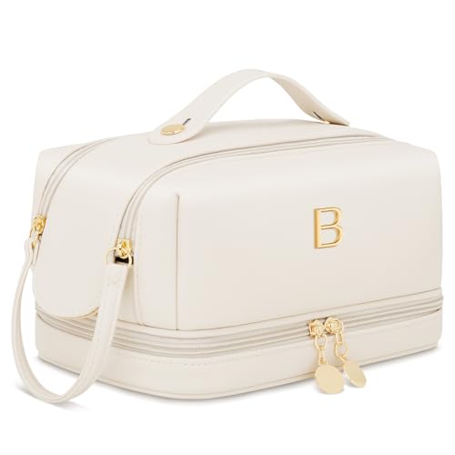 Gifts for Women Birthday Gifts Initial Makeup Bag for Women Personalized Large Capacity Travel Toiletry Bag Cosmetic Bag Gifts for Mom-Graduation Gift for Teens Girls (Beige B) - color: Beige, style: B