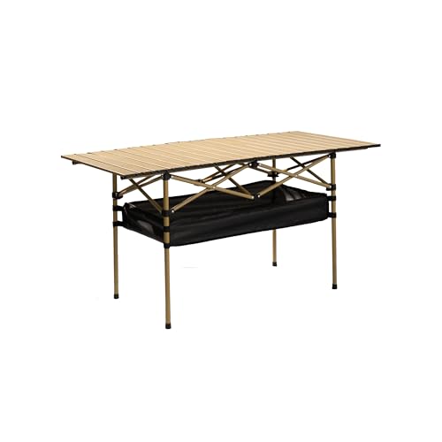 Outdoor Folding Table, 7.93LBS Ultralight Camping Table with Built-in Storage & Carry Bag, 225LBS Heavy Duty Aluminum Tabletop Carbon Steel Frame for Camping, Picnic, Beach, BBQ - color: Yellow