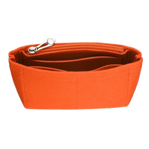 uxcell Purse Organizer Insert, Small Felt Handbag Organizer Mini Bag Storage & Finishing Inner Bag Liner with Zipper for Chic Backpack Tote Shoulder Bags, Orange - color: Orange