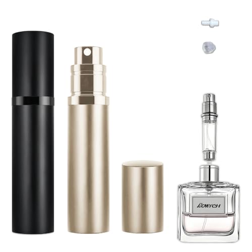 2PCS Perfume Travel Refillable Bottle, Bottom-Filling Fragrances Perfume Atomizer, Empty Mini Cologne Dispenser, Portable Sprayer Pocket Size for On the Go 5ml (Black & Champagne Gold) - color: Black & Champagne Gold