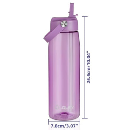 OLDLEY 32 oz Water Bottle with Straw, Leakproof Sports Water Bottle with Carry Strap, BPA-Free Large Water Bottles for Home,Travel, School, Outdoors, Gym, Tritan,Dark Purple - color: Dark Purple