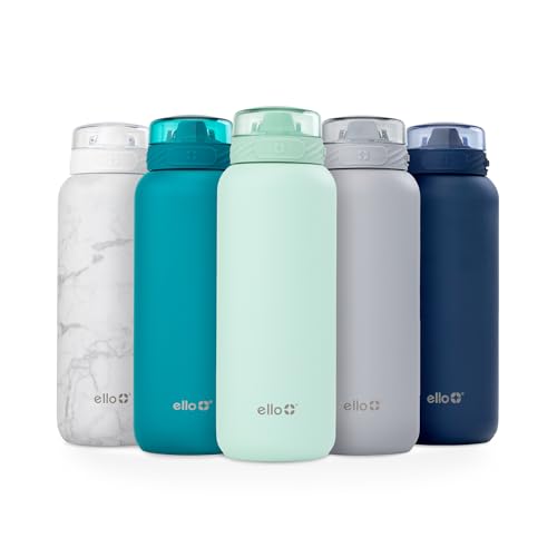 Ello Cooper 32oz Stainless Steel Water Bottle with Straw and Carry Handle, Double Walled and Vacuum Insulated Metal, Leak Proof Locking Lid with Soft Silicone Spout, Reusable, BPA Free, Yucca - color: Yucca, size: 32 Ounces