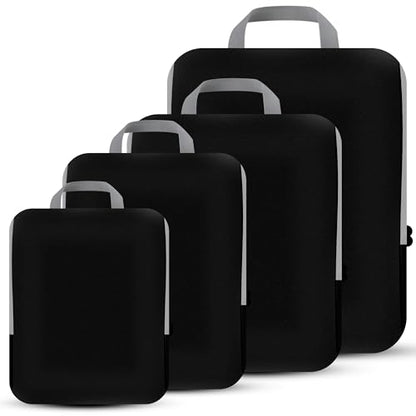PANDA JOYS 4 Set Compression Packing Cubes Travel - Travel Accessories Expandable Packing Organizers for Carry On - Essentials Luggage Bags - Black - color: Black