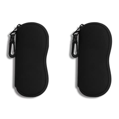 Hion Sunglasses Soft Case Ultra Light Neoprene Zipper Eyeglass Case With Belt Clip - color: 2pcs-black