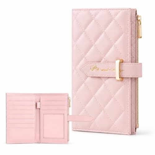 Passport Holder for Travel,Leather Passport Wallet,Travel Document Organizer with AirTag Slot,RFID Blocking With Credit Cards Case,Zippered Coins Pocket and Cash Slot for Women Men - color: Pink