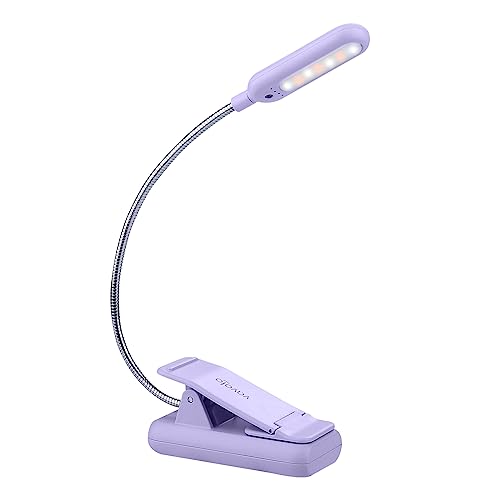 VAVOFO Rechargeable Book Light for Reading in Bed Kids, 7 LED Reading Light with 9-Level Warm Cool White Daylight, Eye Care Lamp with Power Indicator for Bookworms (Purple) - color: Purple