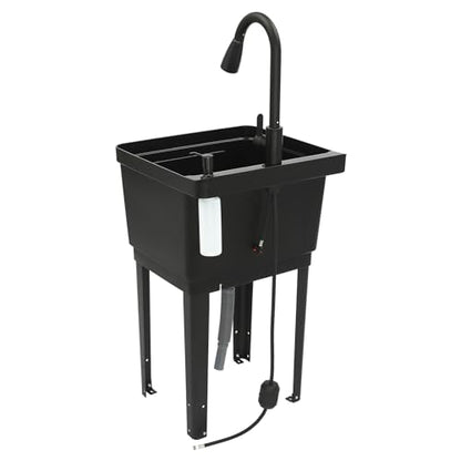 Utility Sink Extra-Deep Laundry Tub, Utility Sink Laundry Tub with 360° Rotatable High Faucet, Heavy Duty Floor Mounted Freestanding Wash Station for Restaurants, Laundries, Stores (Black) - color: Black, 19.7 x 18.9 x 33.1in