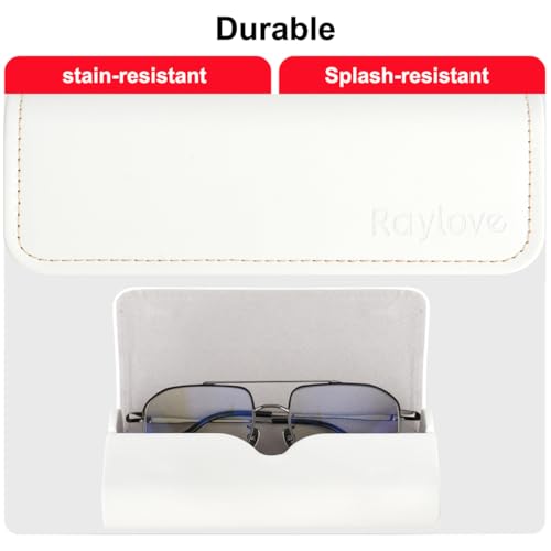 RayLove Hard Shell Glasses Case, Lightweight Leather Eyeglass Case, Travel-Friendly Sunglasses Protector for Men & Women - color: White