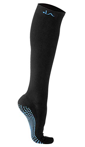 LA ACTIVE Graduated Compression Socks with Non-Slip Grips for Safety - 15-20mmHg for Women & Men - Perfect for Travel, Recovery, Medical and Maternity Support (Cool Blue, L/XL)