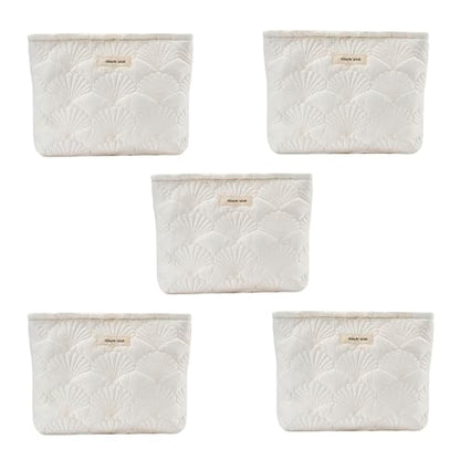 RSRSLEII 5Pcs Quilted Cotton Coquette Makeup bag, Coastal Granddaughter Aesthetic Cosmetic Bag, Cute Seashell Portable Travel Toiletry Pouch（5Pcs White） - color: 5Pcs White