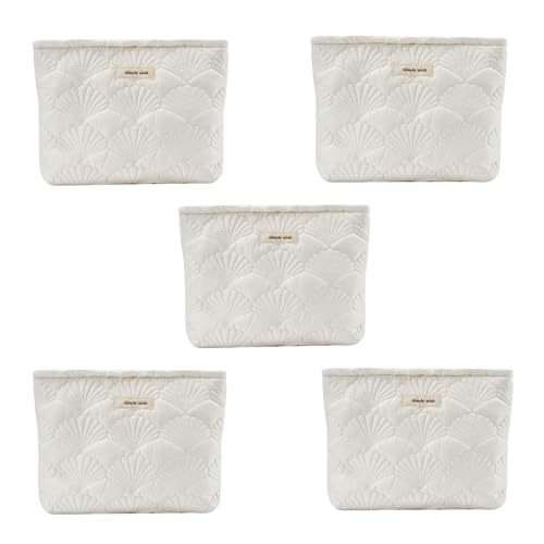 RSRSLEII 5Pcs Quilted Cotton Coquette Makeup bag, Coastal Granddaughter Aesthetic Cosmetic Bag, Cute Seashell Portable Travel Toiletry Pouch（5Pcs White） - color: 5Pcs White