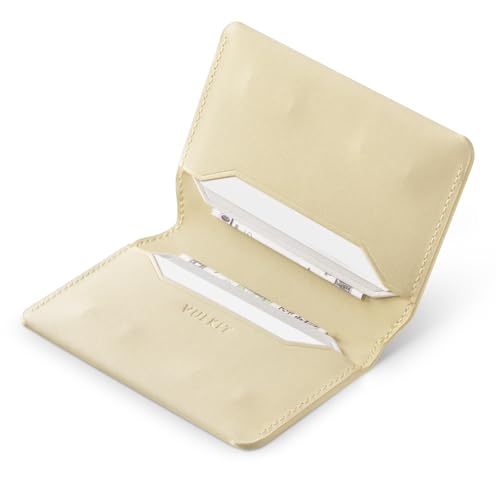 VULKIT Slim Minimalist Card Holder RFID Blocking Leather Credit Card Holder Front Pocket Wallet Magnetic Closure - color: Cream