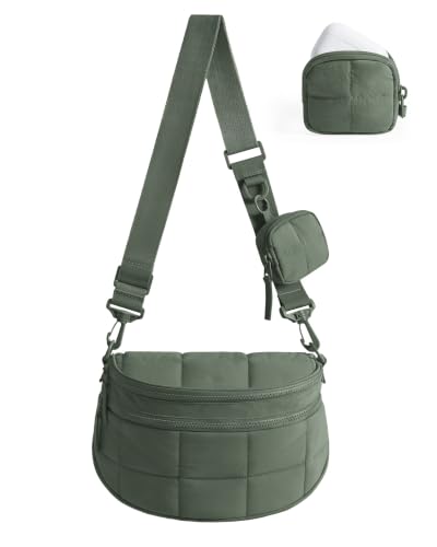BAGSMART Small Crossbody Bags for Women, Puffer Cute Bum Bag with Pouch, Quilted Purse for Daily Travel College - color: Sage, size: 4.6L