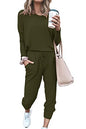 PRETTYGARDEN Women Fall 2 Piece Lounge Outfit Long Sleeve Tops High Waisted Jogger Pants Set Spring Travel Clothes Tracksuit - color: Army Green, size: Large