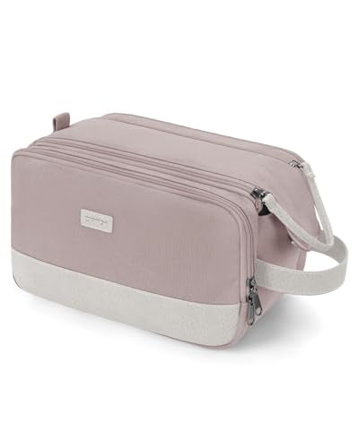WANDF Toiletry Bag for Men Travel Toiletry Organizer Canvas and Leather Dopp Kit Water-Resistant Shaving Bag for Travel Accessories (Light Pink, Large) - color: L, Light Pink, size: Large