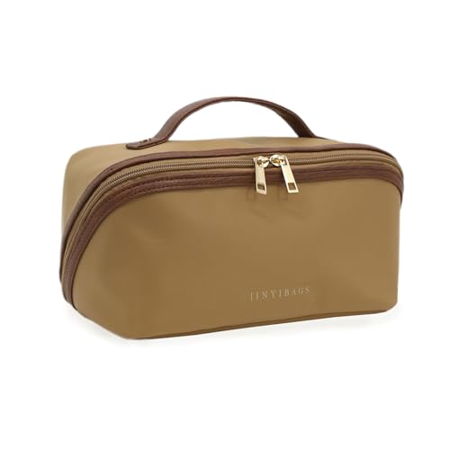 Travel Makeup Bag – Large Cosmetic Organizer with Waterproof Nylon, Smooth Double Zipper & Tear-Resistant Lining, Toiletry Pouch for Women (Khaki) - color: 05-Khaki