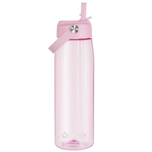 OLDLEY 32 oz Water Bottle with Straw, Leakproof Sports Water Bottle with Carry Strap, BPA-Free Large Water Bottles for Home,Travel, School, Outdoors, Gym, Tritan,Pink - color: Pink
