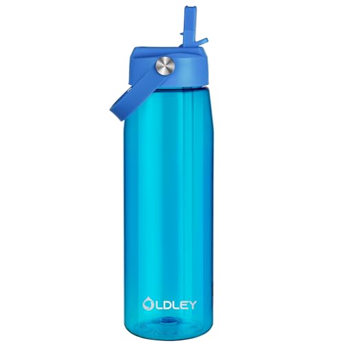 OLDLEY 32 oz Water Bottle with Straw, Leakproof Sports Water Bottle with Carry Strap, BPA-Free Large Water Bottles for Home,Travel, School, Outdoors, Gym, Tritan, Blue - color: Blue