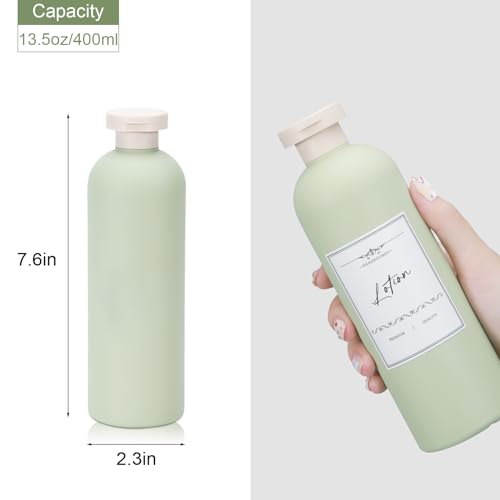 13.5 oz Plastic Travel Shampoo Bottles, Refillable Flip Cap Squeeze Bottles for Toiletries, Large Leakage-proof Travel Shampoo and Conditioner Container (Blue and Green) - color: Green+Blue, size: 400ml/13.5 oz