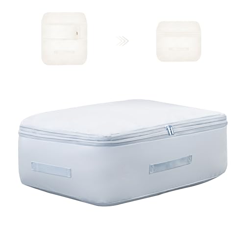 Ultra Space Saving Self Compression Organizer, Comforter Storage Bag for Clothes, Blankets, Pillows, Duvet, Comforters, Bedding Sets and Much More (Blue,L - 54 * 42 * 30cm) - color: Blue, size: L - 54*42*30cm