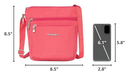 Baggallini Pocket Crossbody Bags for Women 8x8 Small Lightweight Durable Water-resistant Travel Purse W/Rfid - color: Flamingo