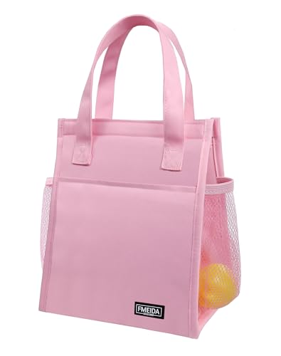 Fmeida Insulated Lunch Bag Women, 6.75L Small Lunch Bags with Multiple Pockets, Reusable Thermal Cooler Tote for Work, Office, Picnic, Travel | Hook and Loop Closure, Pink - color: Pink, size: S | 6.75L | Hook & Loop