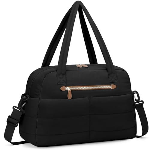 Pritent Travel Duffle Bag,Puffer Carry On Duffel Bag with Laptop Compartment Waterproof Overnight Weekender Bags for Women Large Hospital Tote Bags for Labor and Delivery(Large,Black) - color: Black, size: Large