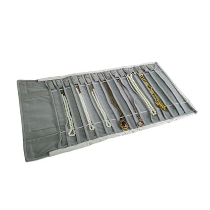 Portable Jewelry Roll Untangled Secure Necklace Travel Storage Bag Displays Holder 16 Chain (Gray PU and Gray Velvet) - color: Gray PU and Gray Velvet