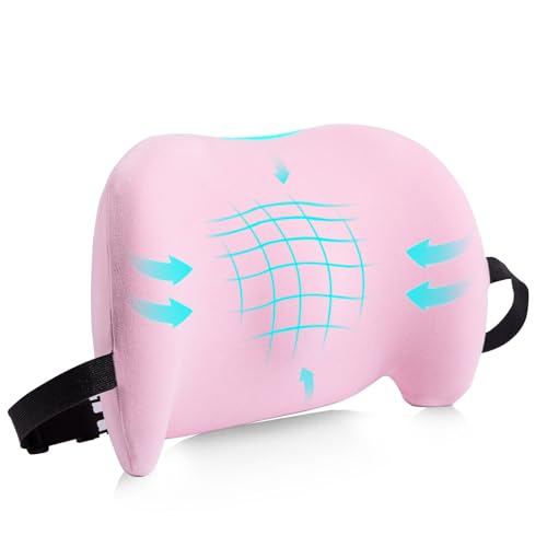 Lumbar Support Pillow for Office Chair, Car Lumbar Pillow Lower Back Pain Relief, Memory Foam Back Cushion with Adjustable Straps, Ergonomic Chair Back Pillow for Gaming Chair, Car, Bed (PINK) - color: Pink