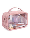 BAGSMART Double Layer Clear Makeup Bag, TSA-Approved Toiletry Bag, Large Opening with Handle, Cute Water-Resistant Travel Cosmetic Bag with Double Zipper for Car Essentials(Pink) - color: Blush Pink, size: Large