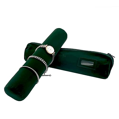 UnionPlus Velvet Jewelry Roll Bag for Brackets Bangles Watches, Great Jewelry Organizer for Travel, Blackish Green - color: Blackish Green, size: Large
