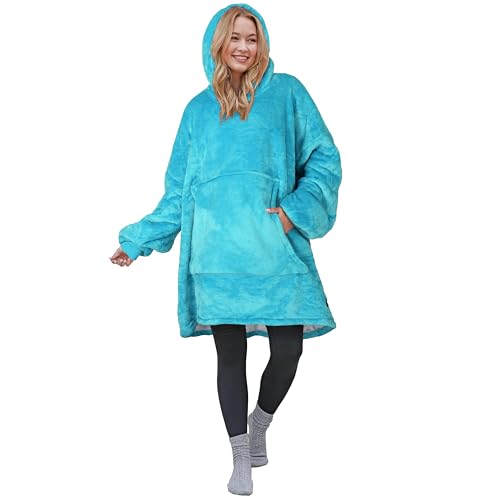 Catalonia Oversized Blanket Hoodie Sweatshirt, Wearable Sherpa Blanket Pullover, Gift for Her - color: Turquoise