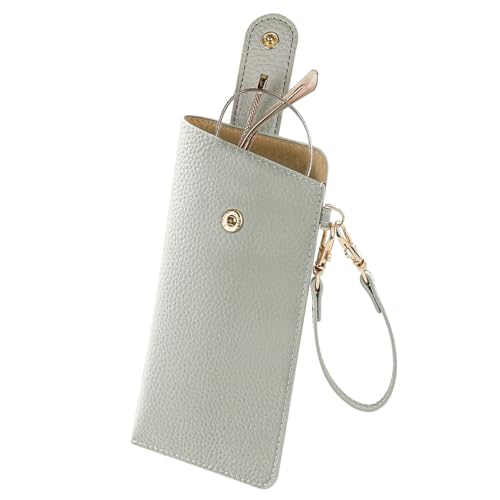 CHANGAR Portable Glasses Case Soft Leather Sunglasses Case with Wrist Strap Travel Sunglass Organizer Pouch with Hanging Hook - color: Gray