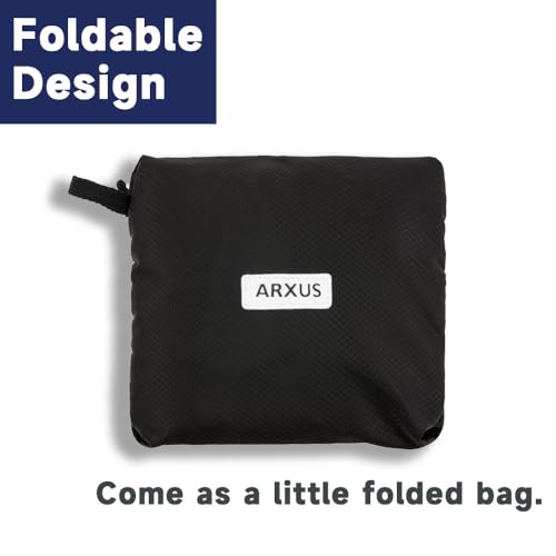 Arxus Foldable Tote Bag for Travel Expandable Lightweight Carry On Luggage 22L Packable Duffle Bag for Traveling - color: Black
